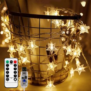 Briignite Star String Lights 100 Led 34ft Remote Control, Led Twinkle Lights Indoor Fairy Lights 8 Modes Warm White, USB Powered, Decoration for Home Wedding Birthday Christmas Patio Bedroom