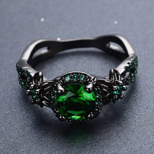 Ploymanee Jewelry Vintage Round Green Emerald Wedding Band Ring 10KT Black Gold Filled Size 5-11 (6)