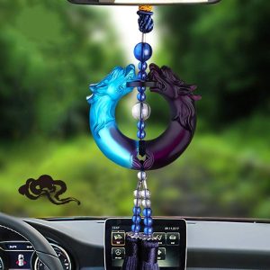 LOOPIG Car Pendant Double Dragon Tassel Hanging Rearview Mirror Decoration Suspension Trim Accessories