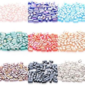 Calvas Rectangle Austrian Crystal Beads 36MM 100pcs Long Square Shape Glass Loose Beads for Jewelry Making Bracelet DIY – (Color: Mixed Color)