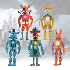 5Pcs/Set Inspired by New Five Nights At Freddys Action Figures Detachable Joint Five Nights At Freddys Toys Anime Cute Halloween Freddy Model FNAF Action Figures Toy Set with Lights for Kids Gifts