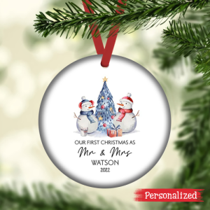 Personalized Our First Christmas As Mr and Mrs Ornament, Custom Couple Snowman Ornament, New Family Ornament, First Xmas Together 2022