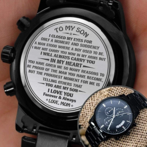 To My Son – Proudest Moment – Engraved Watch Gift for Son from Mom, Son’s Birthday, Graduation, Christmas Gift for Son from Mom, Watch, Necklace Gift Message CarAds nd Gift Box