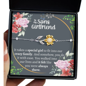Son’s Girlfriend Sunflower Bracelet, Birthday Gift for Sons Girlfriend, Christmas Gift for Sons Girlfriend, To My Son’s Girlfriend Bracelet, Necklace Gift Message Cards And Gift Box