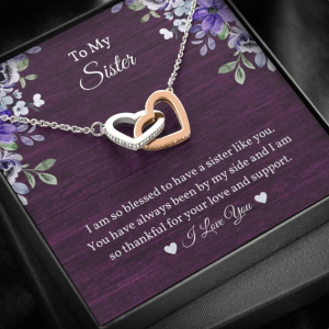 Little Sister Birthday Gift, Younger Jewelry, Interlocking Hearts Necklace, From Brother, Sister, Pendant Necklace Jewelry Box and Message Card V1769, one size