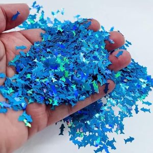 1/2 oz Blue Shark Holographic Confetti, Sea Holographic Confetti Chunky Poly Glitter for Glitter Epoxy Tumblers, Fun Party Confetti, Holographic Confetti