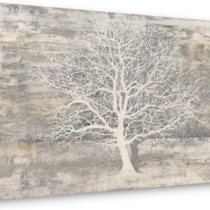 Yihui Arts Abstract Tree Canvas Wall Art: Large White Shadow Tree Picture Painting Print for Bedroom Modern Horizontal Wall Decor Idea Designs