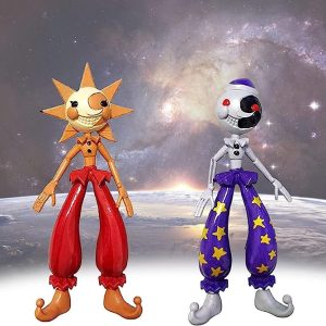 2PCS – FNAF Sun and Moondrop Action Figures, FNAF Security Breach Cute Cartoon Anime Clown Action Figure Doll Home Decoration Video Game Fans Gift