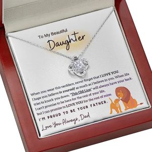 Awesomesons to My Daughter I am Proud To Be Your Father Lion Dad And Daughter Necklace, Daughter Gifts From Dad, Father Daughter Gifts Love Knot Necklace Birthday Gift for Daughter From Dad