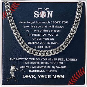 To My Son Necklace From Mom Dad, Boys Baseball Necklace, Boy Cuban Link Necklace, My Baseball Son Gifts Biggest Fan, Gifts For Son From Mom Dad (My Baseball Son, Stainless Steel / Standard Box)