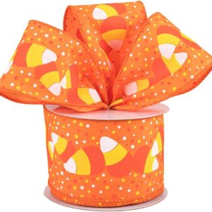 Candy Corn Satin Fabric Wired Ribbon, Candy Corn Orange Satin Ribbon, Orange Wired Ribbon, Halloween Wired Ribbon, Ribbon for Wreaths 2.5×10 feet