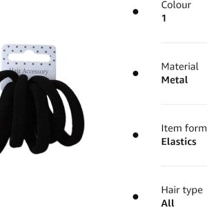 Set of 6 Black Soft Jersey Endless Hair Elastics Bobbles Bands