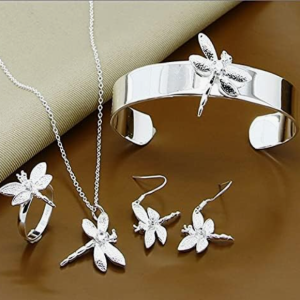 Style 925 Sterling Silver AAA Zircon Dragonfly Necklace Earrings Ring Bracelet Set for Female Engagement Party Wedding Fashi