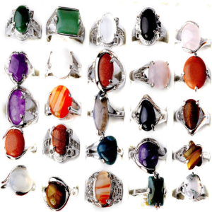 Nongkhai shop CH Wholesale Jewelry Lots 10pcs Natural Stone Silver Plated Rings