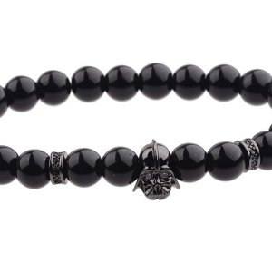 Charm Men’s Star Wars Darth Vader CZ Beaded Bracelets 8mm Onyx Lava Beads – ( Color:Black )