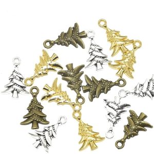 25pcs Three Color Christmas Tree Charms Alloy Metal Pendants for DIY Handmade Jewelry Accessories Making 21x14mm