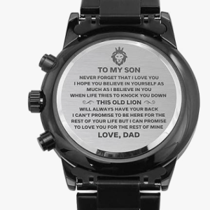 Gift for My Son from Dad to My Son This Old Lion Personalized Custom Engraved Stainless Steel Watch and Gift Box, Necklace Gift Message Cards And Gift Box one size