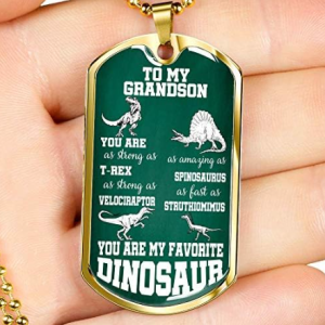 Grandson Gift from Grandpa To My Grandson Dinosaur Lover Custom Engraving Dog Tag Necklace with Gift Box. Gift for Grandson. Grandson Gift, Necklace Gift Message Cards And Gift Box
