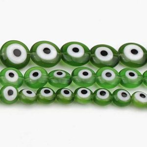 Green Evil Eye Lampwork Stone Beads Glass Rondelle Loose Beads for Fashion Accessories Jewellery Making 15