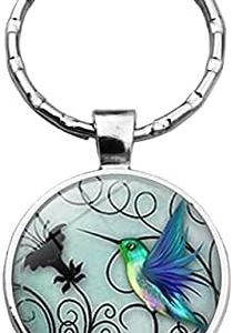 Key Chains Hummingbird Photo Glass Cabochon Keychain Pendant Fashion Jewelry Accessories Silver Metal Keyring Keychain Keyholder