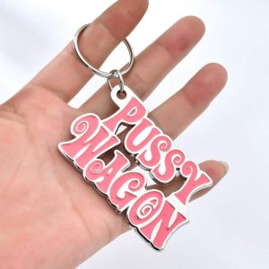 Key Chains Zinc Alloy Pussy Wagon Keychain Pink Letter Key Chains for Woman Bags Cool Keyring for Man Fashion Key Ring Holder Accessories