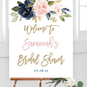 Wedding Welcome Sign Template, Navy Blue and Blush Pink Floral Form Board, Floral Printale Welcome Board, editable template, bridal shower welcome, bridal shower sign, welcome sign on stand