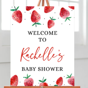 Editable Strawberry Baby Shower Welcome Sign, Red Strawberry Poster Baby Shower, Berry Sweet Baby Shower Decoration, Berry Shower baby shower yard sign, welcom to baby shower, baby shower gift boy-girl,Baby shower yard sign personalized