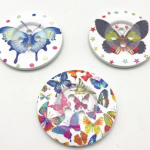 Xucus 20pcs 50mm 5CM Extra Large Wood Painted Butterfly Buttons 4 Holes Round Sewing Button Embellishments Coat DIY Accessories