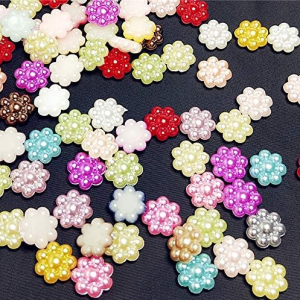 Xucus suoja 50/200pcs/pack Mix Color Mini Flower Shape Imitation Half Round Pearl Flatback Beads for Scrapbook DIY Decoration 10mm – (Size: 200PCS)