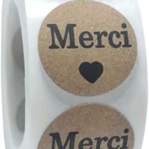 Yeahii 500pcs Kraft Merci French Thank You Labels Stickers Envelope Package Seal