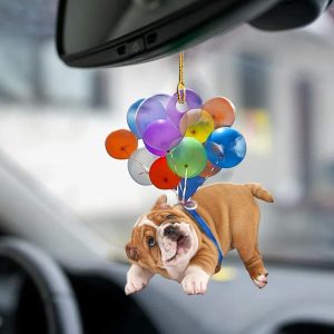 La Pomme,English Bulldog Fly with Bubbles – English Bulldog Lovers Dog Moms Gift – Dog Car Hanging Ornament with Colorful Balloon Cute 2D Mica Ornament