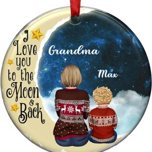 Personalized Grandma & Grandson Christmas Ornament Gift for Grandma from Children Ornament Custom Avatar Grandma & Grandkid On Moon Ornament Gift for Nana Gigi Mimi On Christmas Mother’s Day