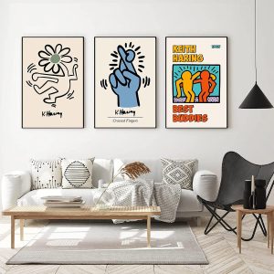 Nationcog Set Of 3 Posters Best Buddies, Keith Haring Crossed Fingers 1986, Flower Dancing, Gallery Wall Bundle, Street Art Print, Custom Design, Gift For Friends, Decor Office (Unframed)