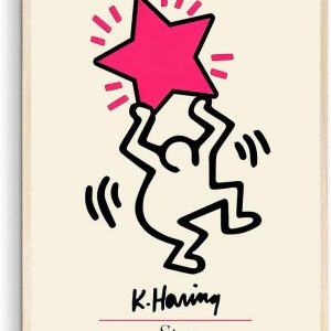 Nationcog Keith Haring Star Pop Art, Keith Haring Exhibition Poster, Pink Star Print, Contemporary Art, Gallery Wall, Colourful Art (Unframed) (11×14)