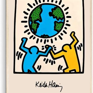 Nationcog Keith Haring Print, People Holding Up The Earth, Inspired wall Art, Keith Haring Exhibition Art, Contemporary Art, Abstract, Retro Art, Colourful Art, Poster (Unframed) 16×24