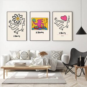 Set 3 Poster Keith Haring DJ, Keith Haring Love, Keith Haring Dancing, Gallery Wall Bundle, Custom Design, Gift For Friends, Decor Office (Unframed)