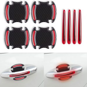 8 Pcs Red Car Reflective Sticker Door Handle Door Bowl Protection Guards Trim Stickers Universal Reflective Warning Anti Collision Scratches Protector