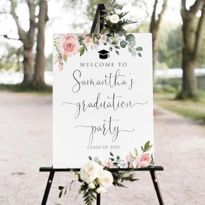 Blush Graduation Party Welcome Sign, Floral Graduation Welcome Sign, Grad Party Sign, Graduation Decorations