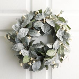 Frosted Faux Mistletoe with White Berries Wreath