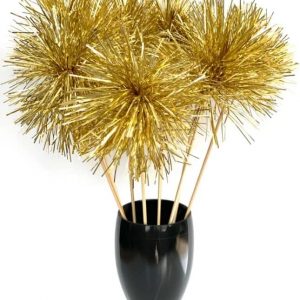 12 Pcs Tinsel Gold Drink Stirrers on Skewer Stick 8″ Tall, New Year, Wedding, Baby Shower, Birthday, Bridal Shower, Gender Reveal, Christmas, Graduation, Swizzle Sticks, Cupcake Toppers, Holiday Decor