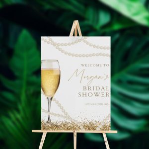 Pearls And Prosecco Welcome Sign, Prosecco Bridal Shower, Bridal Shower Sign, Boho, Minimalist Bridal Sign, Pearls & Prosecco Theme, Full Size, Version 5