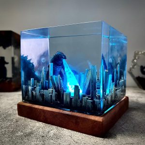 GoziIIa Monster Resin lamp, Monster resin night light,Diorama resin epoxy,Atomic Breath,epoxy resin art,home decoration,minimalist decor,gift for son,gift for Kids (Medium)