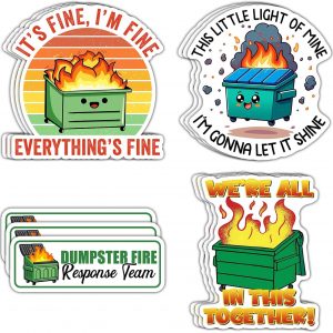 ’12 PCS Dumpster Fire Sticker, I’m Fine It’s Fine Everything is Fine Sticker, Funny Meme Stickers, This Little Light of Mine Im Gonna Let It Shine Sticker for Laptop, Water Bottle, Tumbler – 3 Inches