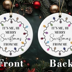Christmas Ornament Gifts for Country Music Lovers, It’s Me Hi Merry Swifttmas Lights Ornament, Gifts for Women- Friends- Fans Singer, Xmas Holidays Celebration Ornament Printed on Both Sides