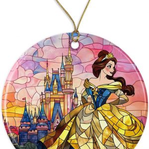 Belle2 Ornament – Dis-Ney Ornament – Christmas Decoration – Ceramic Ornament – Belle1 Princess Ornament in Stained Glass – Dis-Ney Princess