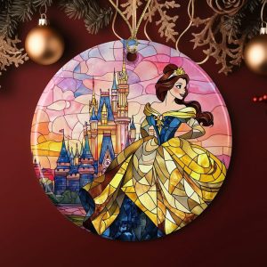 Belle2 Ornament – Dis-Ney Ornament – Christmas Decoration – Ceramic Ornament – Belle1 Princess Ornament in Stained Glass – Dis-Ney Princess