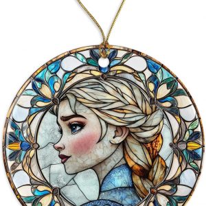 Elsa2 Ornament – Dis-Ney Ornament – Christmas Decoration – Ceramic Ornament – Elsa1 Princess Ornament in Stained Glass – Dis-Ney Princess Or