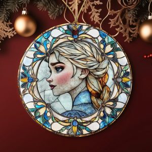 Elsa2 Ornament – Dis-Ney Ornament – Christmas Decoration – Ceramic Ornament – Elsa1 Princess Ornament in Stained Glass – Dis-Ney Princess Or