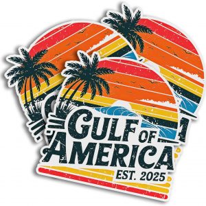 Gulf of America Retro Sunset Tropical Beach and Ocean EST 2025 Meme Artist Decal Sticker for Tumbler, Laptop, Phones, Hardhats, Car, Water Bottles