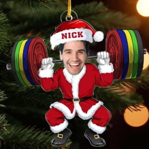 Personalized Christmas Ornament 2024 – Custom Gym Photo, Workout, Weight Lifting Gift for Trainer or Training Partner, Fitness Photo